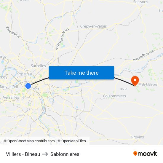 Villiers - Bineau to Sablonnieres map