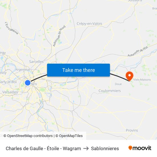 Charles de Gaulle - Étoile - Wagram to Sablonnieres map