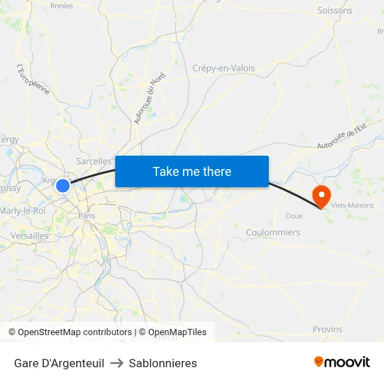 Gare D'Argenteuil to Sablonnieres map