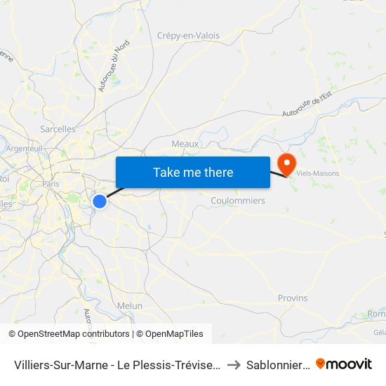 Villiers-Sur-Marne - Le Plessis-Trévise RER to Sablonnieres map