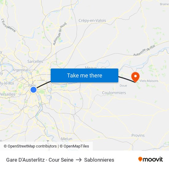 Gare D'Austerlitz - Cour Seine to Sablonnieres map