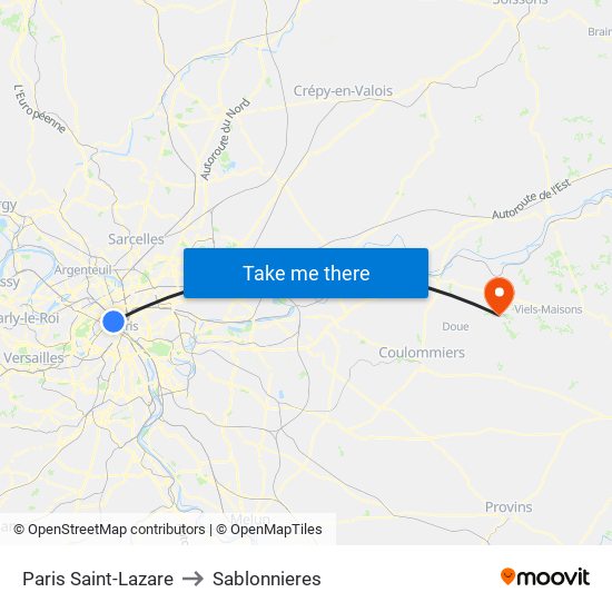 Paris Saint-Lazare to Sablonnieres map