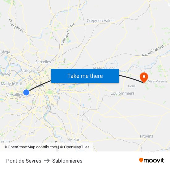 Pont de Sèvres to Sablonnieres map