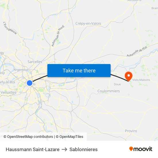 Haussmann Saint-Lazare to Sablonnieres map