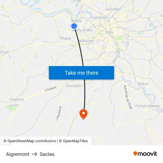 Aigremont to Saclas map