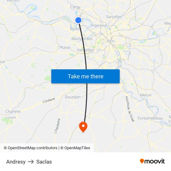 Andresy to Saclas map