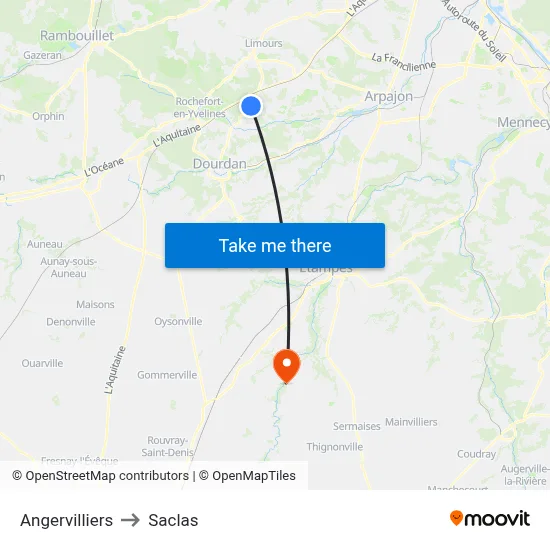 Angervilliers to Saclas map