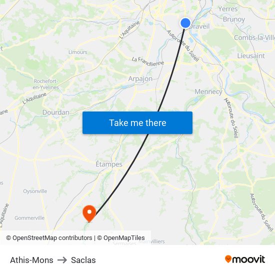Athis-Mons to Saclas map