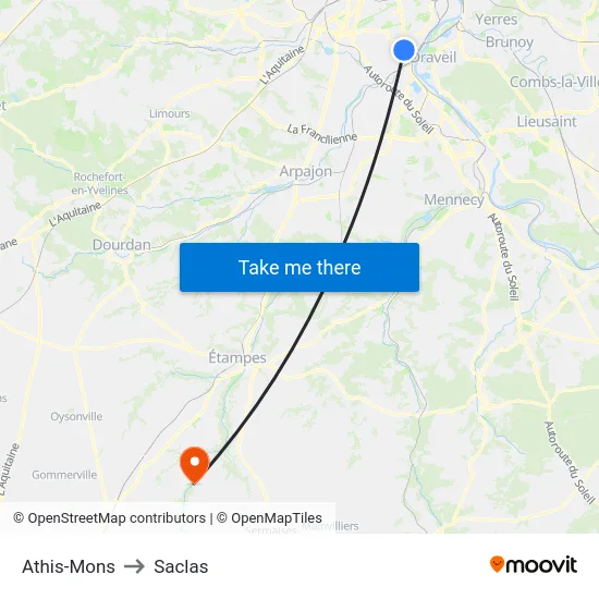 Athis-Mons to Saclas map