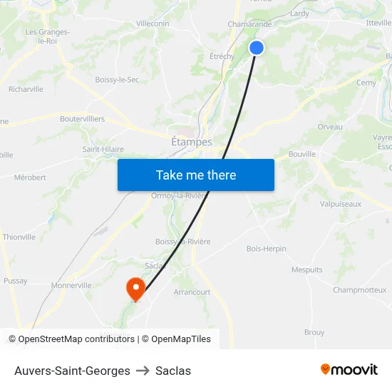 Auvers-Saint-Georges to Saclas map