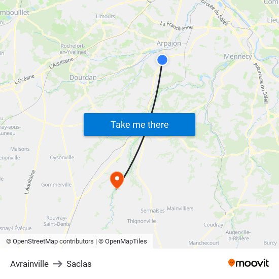 Avrainville to Saclas map