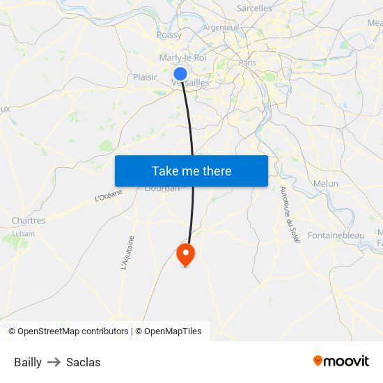 Bailly to Saclas map