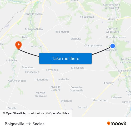 Boigneville to Saclas map