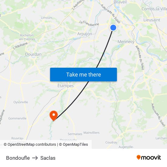 Bondoufle to Saclas map