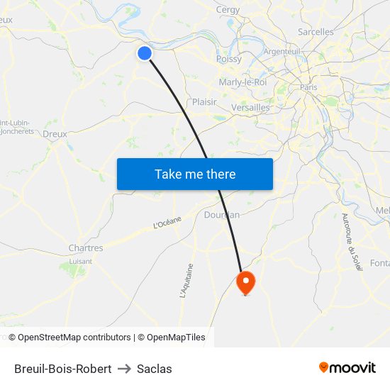 Breuil-Bois-Robert to Saclas map