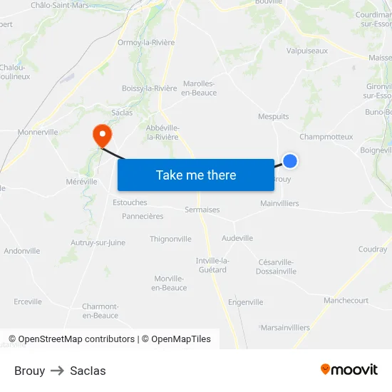 Brouy to Saclas map
