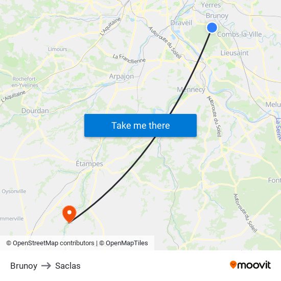 Brunoy to Saclas map