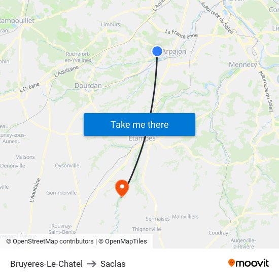 Bruyeres-Le-Chatel to Saclas map