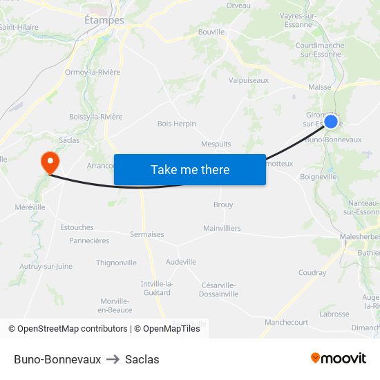 Buno-Bonnevaux to Saclas map