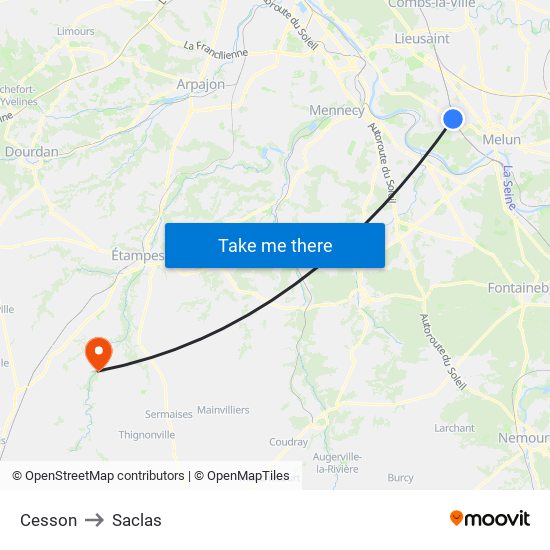 Cesson to Saclas map
