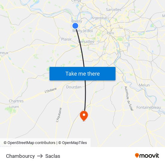 Chambourcy to Saclas map