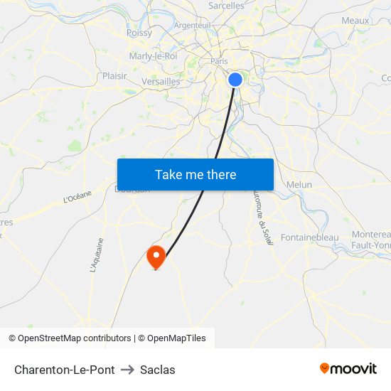 Charenton-Le-Pont to Saclas map