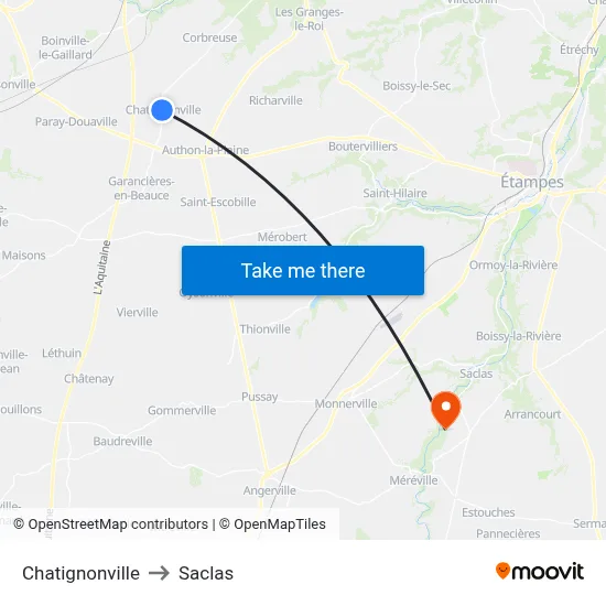 Chatignonville to Saclas map