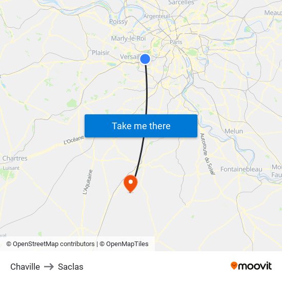Chaville to Saclas map