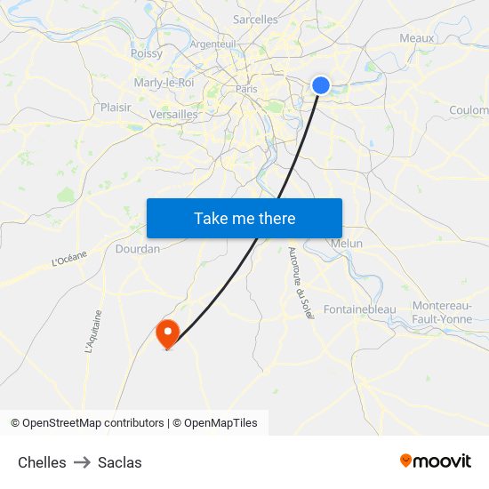 Chelles to Saclas map