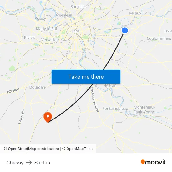 Chessy to Saclas map