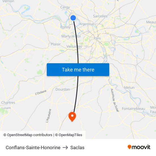 Conflans-Sainte-Honorine to Saclas map