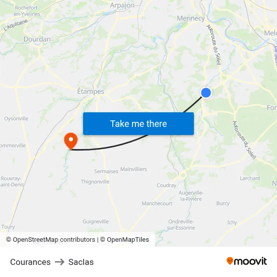 Courances to Saclas map