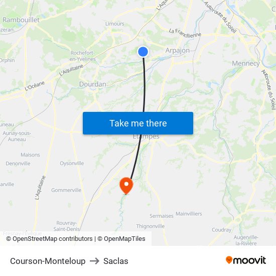 Courson-Monteloup to Saclas map