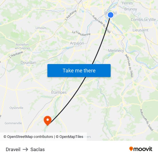 Draveil to Saclas map