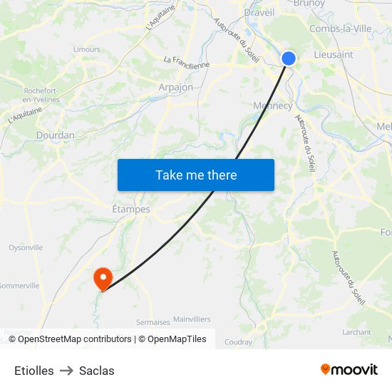 Etiolles to Saclas map