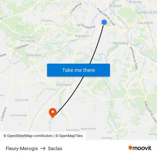 Fleury-Merogis to Saclas map