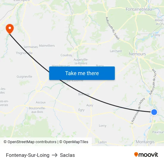 Fontenay-Sur-Loing to Saclas map