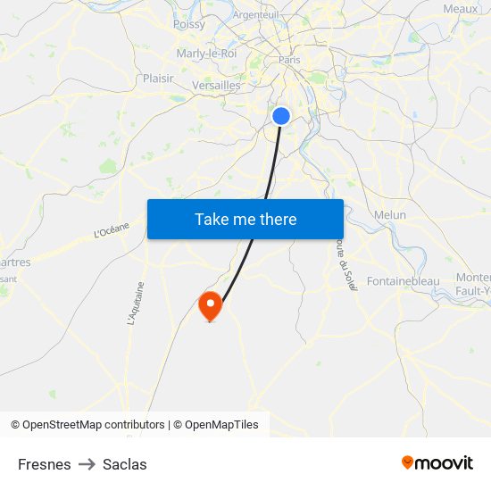 Fresnes to Saclas map