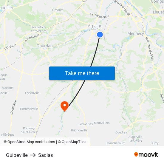 Guibeville to Saclas map
