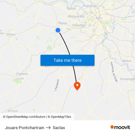 Jouars-Pontchartrain to Saclas map