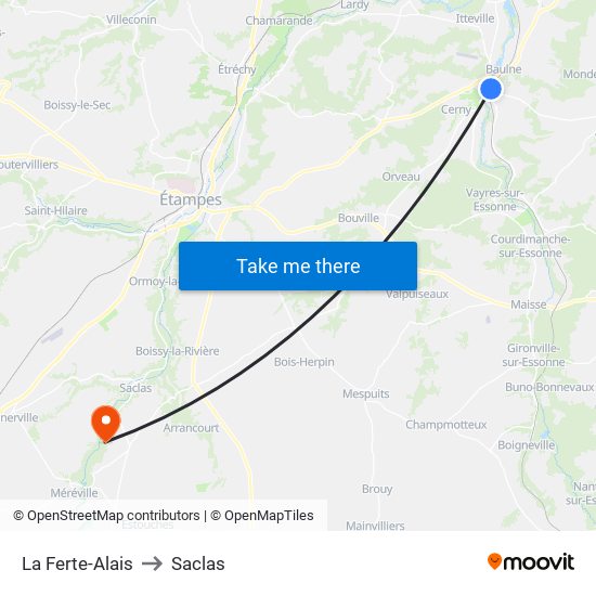 La Ferte-Alais to Saclas map