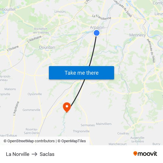 La Norville to Saclas map