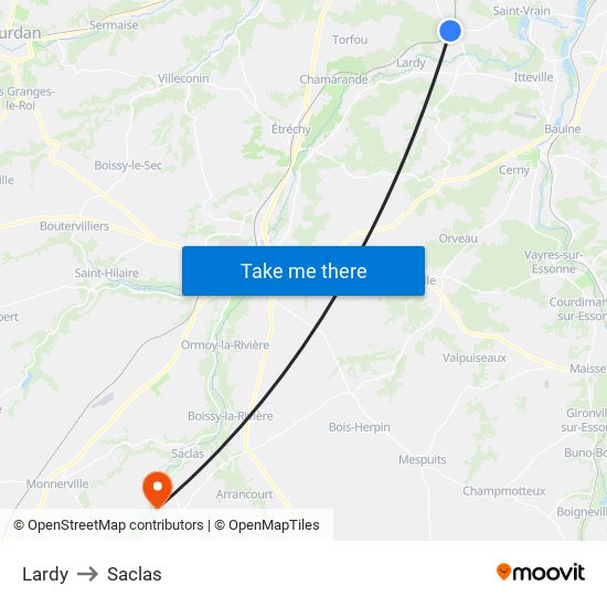 Lardy to Saclas map