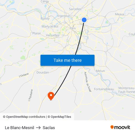 Le Blanc-Mesnil to Saclas map