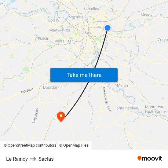 Le Raincy to Saclas map