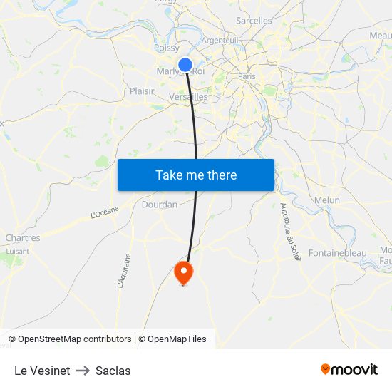 Le Vesinet to Saclas map