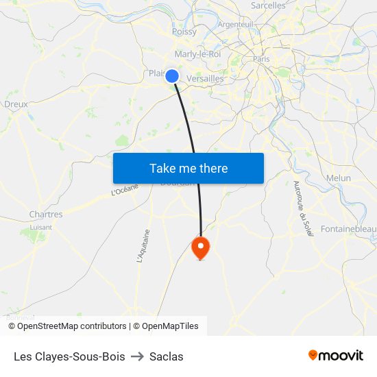 Les Clayes-Sous-Bois to Saclas map