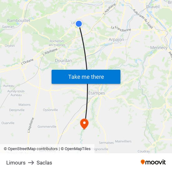 Limours to Saclas map