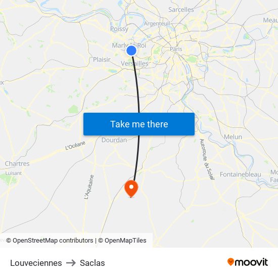 Louveciennes to Saclas map