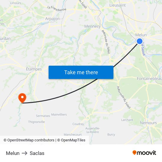 Melun to Saclas map